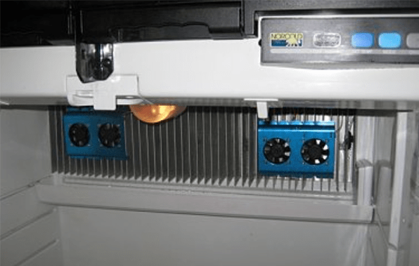 RV fridge fin fan to improve the cold air circulation inside the fridge